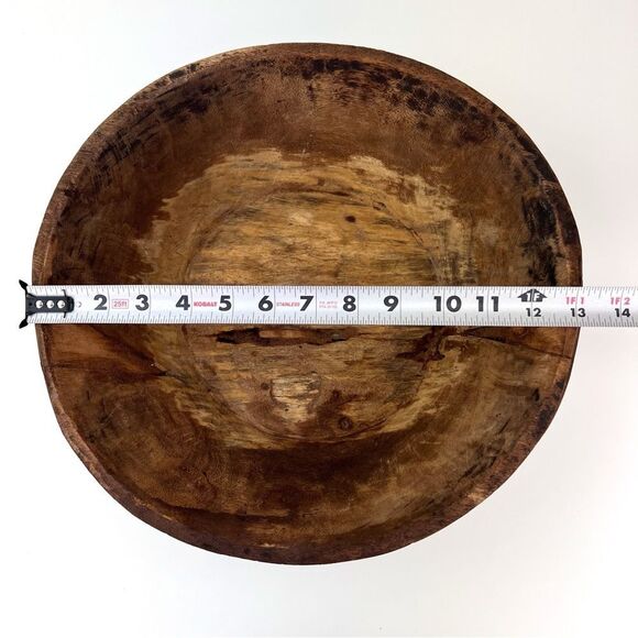 Antique Wooden Dough Kneading Round Parat Bowl Original Old Hand Carved - Picture 11 of 12